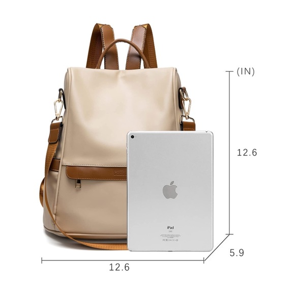 Beige Brown Backpack Purse PU Leather Anti-theft Casual main image 7